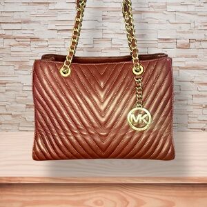 Michael Kors Susannah Large Chevron-Quilted Leather Tote - Merlot